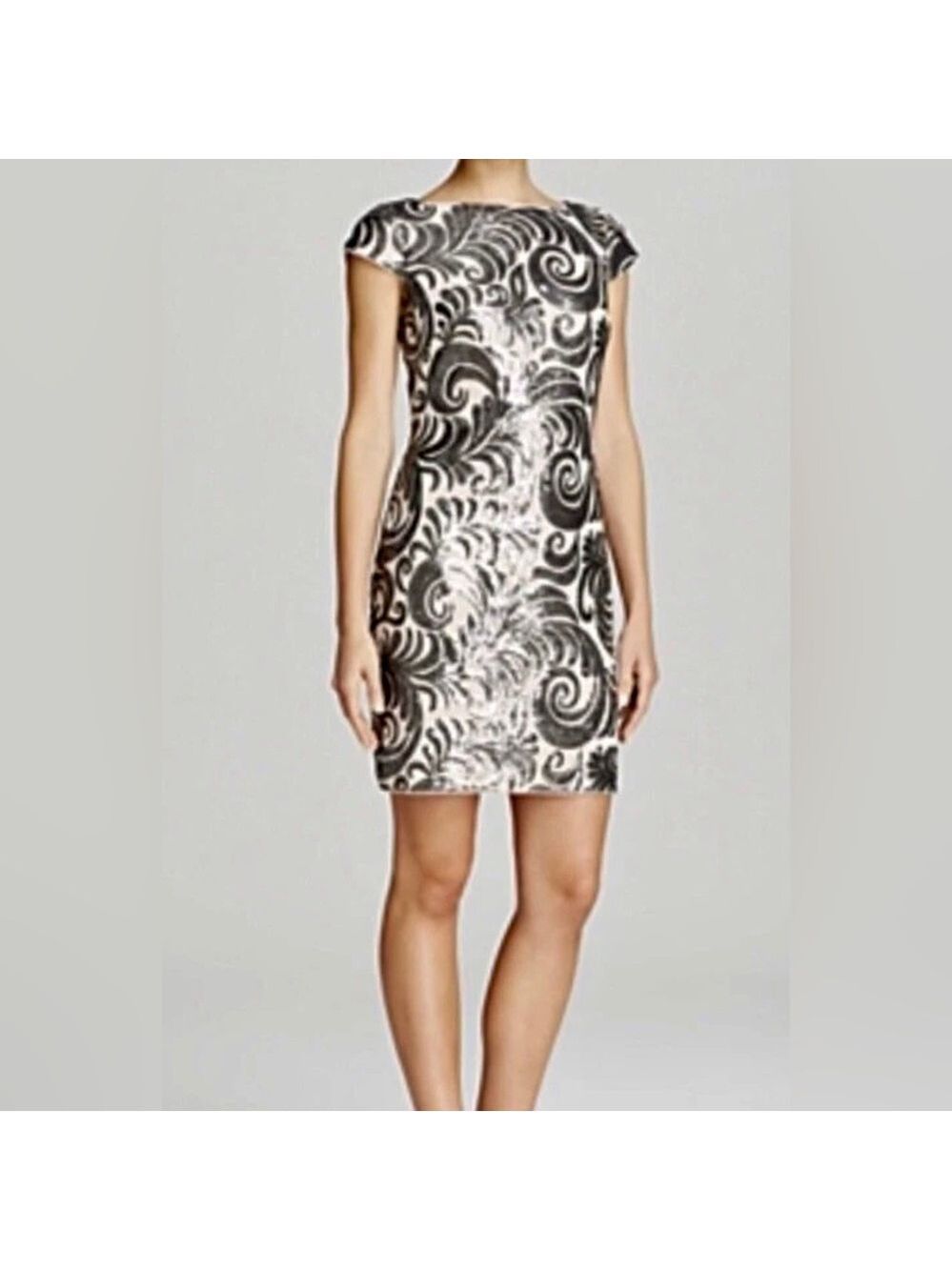 Adrianna Papell Sequined Patterned Cap Sleeve Dress - Picture 3 of 9